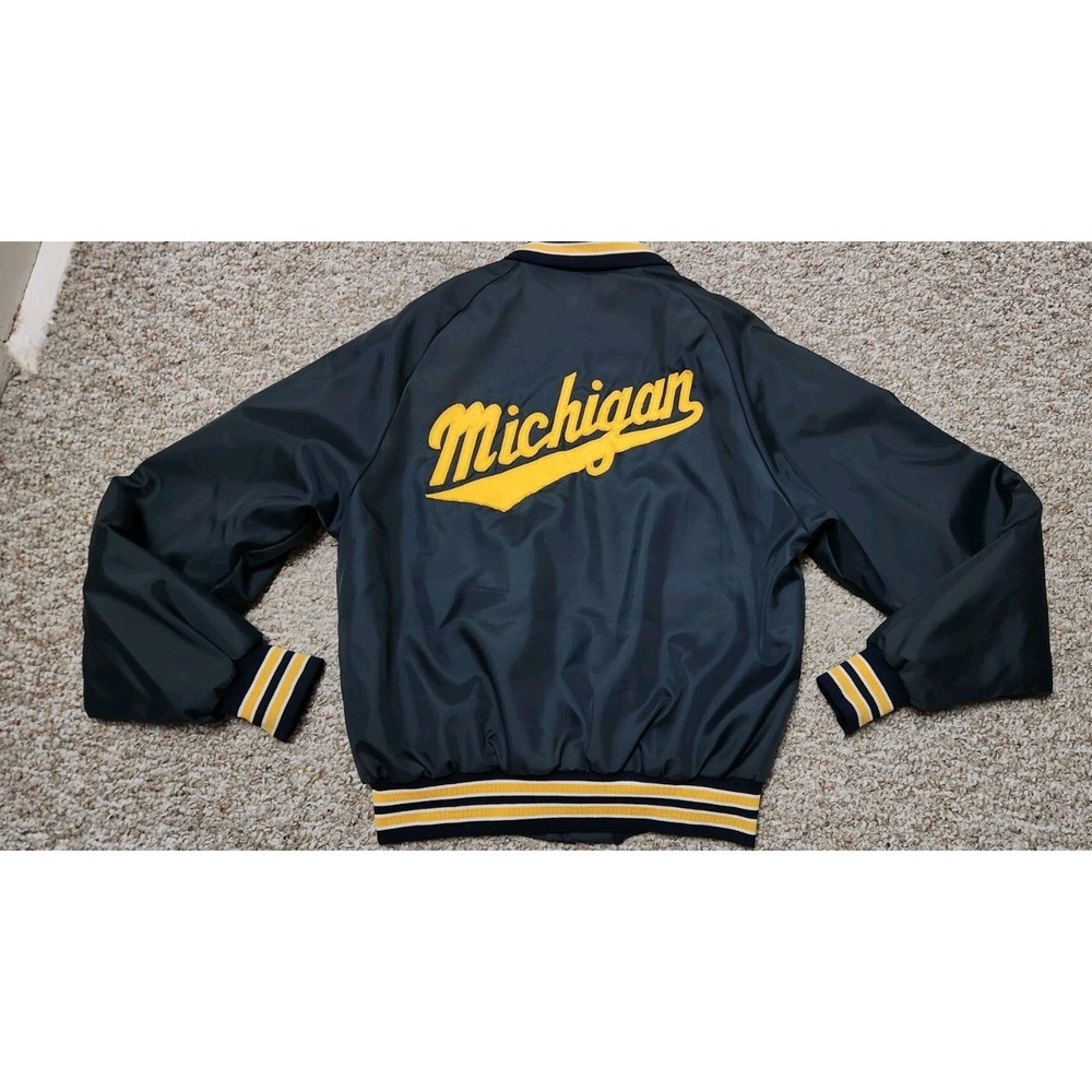 Vintage Don Alleson Athletic Michigan Varsity Bomber Jacket Navy Blue Small USA
